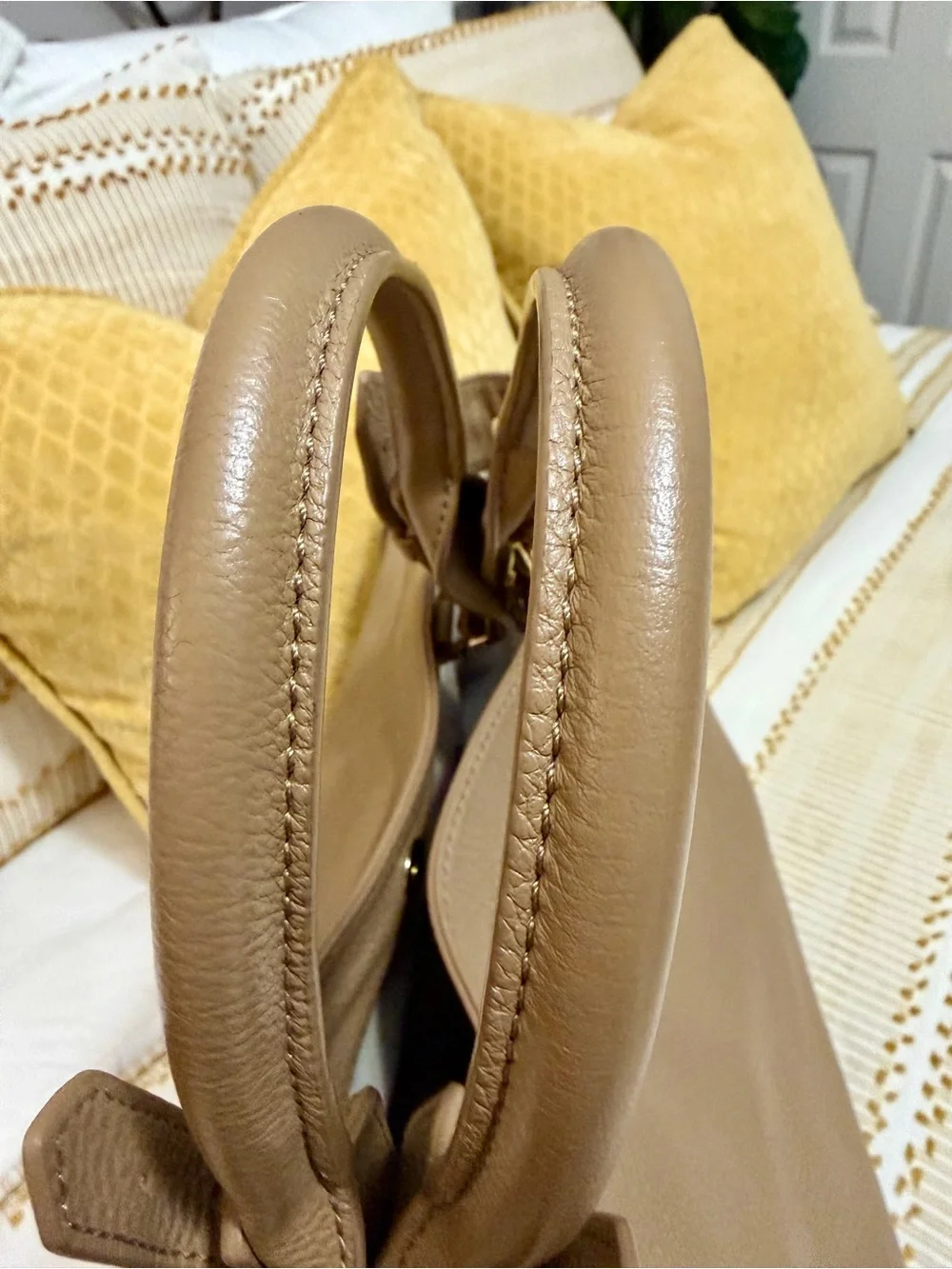 Beautiful Tory Burch Tan Perforated Logo Leather Tote